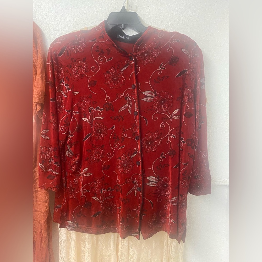 Vikki Vi -vintage 90s slinky knit Red and Black Stretch jacket